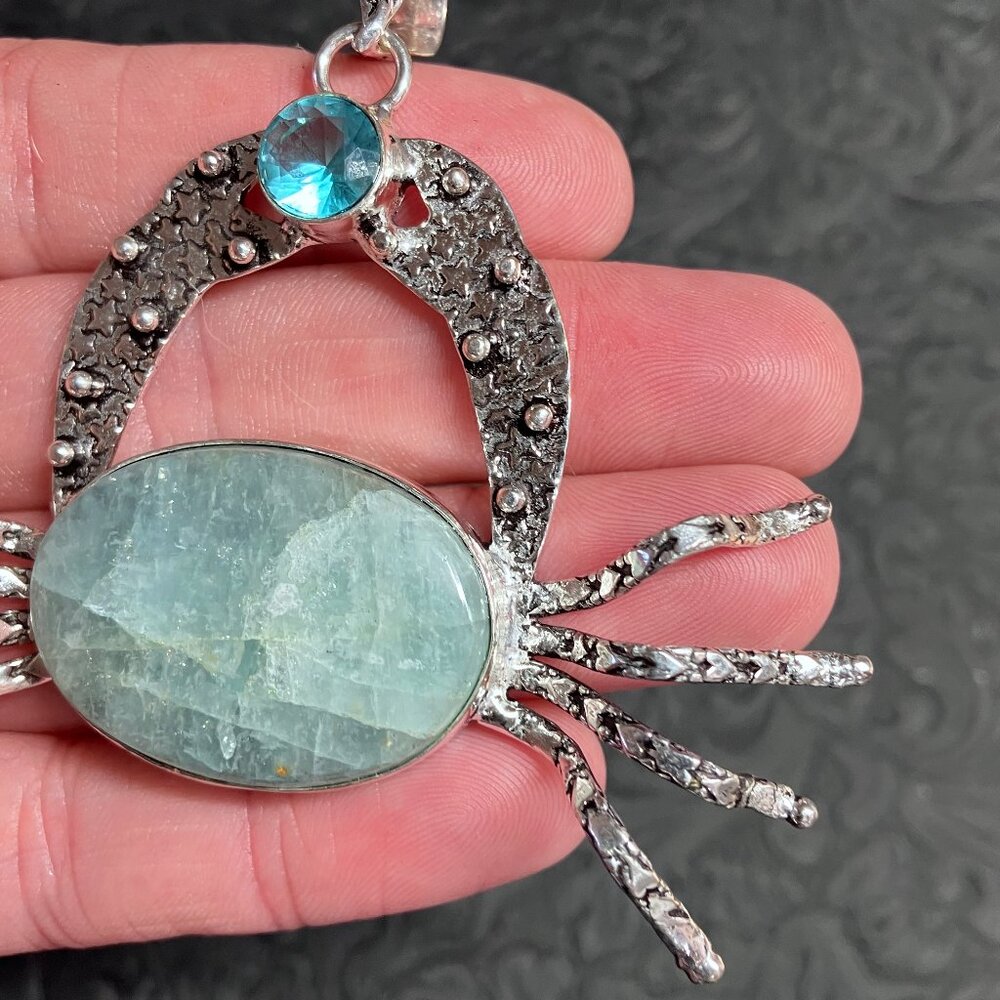 Cancer Crab Zodiac Astrology Aquamarine Pendant Stone Crystal Jewelry Ornament - Picture 4 of 6